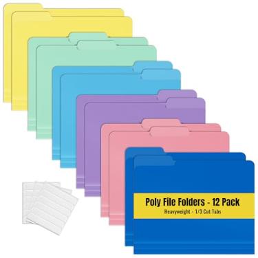 Imagem de Pastas de arquivo de poliéster pesado, 1/3 abas cortadas, pacote com 12, cores sortidas, tamanho carta, com etiquetas adesivas, da Better Office Products