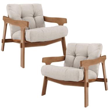 Imagem de Kit 02 Poltronas Decorativa Fixa Para Sala Living Ikary L02 Canela Linho Cru - Lyam Decor
