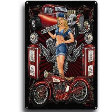 Imagem de Placa De Metal Vintage Da Estação De Gasolina Route 66 Com Meninas Pin