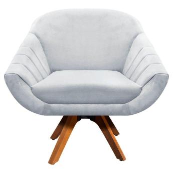 Imagem de Poltrona Giratória Giovana Suede Cinza Base Madeira