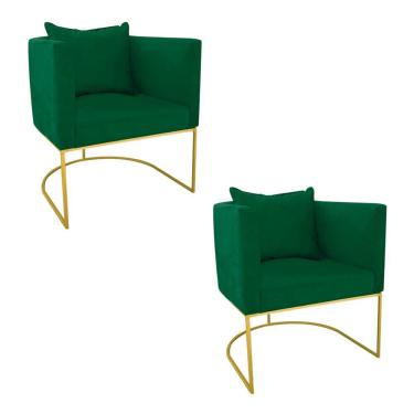 Imagem de Kit 02 Poltronas Paola Suede Verde Base Dourado D´rossi