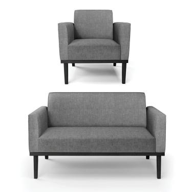 Imagem de Sofá Namoradeira Com Poltrona Base De Madeira Fixa Preto Marisa Linho D03 - D'Rossi A26 Grafite