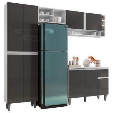 Imagem de Cozinha Modulada Completa Vanessa 5 Peças 230Cm Branco Cinza Escuro - Desk Design