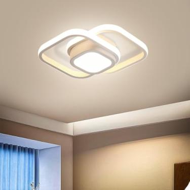 Imagem de Luminária de Teto Led Moderna,Plafon Teto Pendente Led Sobrepor 3 Cores,Luz de Led Branco Quente e Frio Banheiro Quarto Escritório (Quadrado)