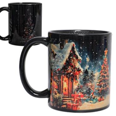 Imagem de Kmiles Caneca de boneco de neve de árvore de Natal que muda de cor mágica, xícara de café/chá, 340 g, azul/vermelho/branco, presentes de Natal maravilhosos.