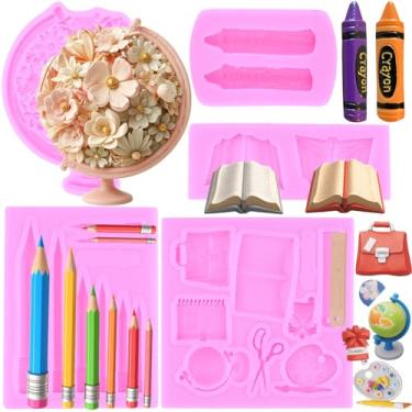 Imagem de MIYAHOUSE Learning Tools Moldes de silicone para decoração de bolos, enfeite de cupcake, pasta de goma de chocolate, argila de polímero, conjunto de 5