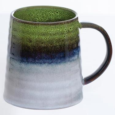 Imagem de Garnome Canecas de café de cerâmica extragrande, caneca de cerâmica feita à mão de 652 g, xícaras de chá grandes com alça para escritório e casa, lavável na lava-louças e no micro-ondas (verde claro)