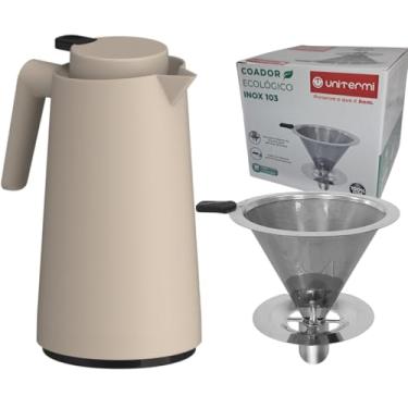 Imagem de Kit Garrafa Térmica 1L VerCelli com Coador Inox Tamanho 103 Filtro de Café Permanente Unitermi (BEGE)