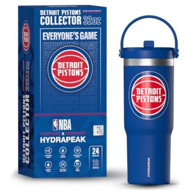 Imagem de Hydrapeak Copo de aço inoxidável Nomad 947 ml oficialmente licenciado pela NBA Detroit Pistons com alça e tampa de palha, garrafa de água à prova de vazamento em caixa de presente de colecionador