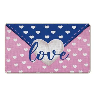 Imagem de Livcoz Tapete de porta da frente com letras rosa azul e dia dos namorados, tapete decorativo com corações de amor branco, antiderrapante, tapete de entrada, aniversário, casamento, interior, exterior