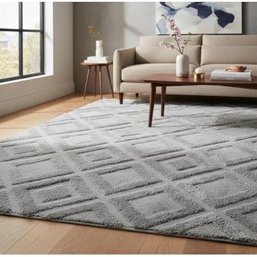 Imagem de Tapete Sala sem pelo geométrico pelo baixo 2,00x1,40 facil de limpar(Jacquard Cinza)