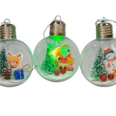 Imagem de Globo de Natal LED Decorativo, Bola Transparente com Luzes Pisca-Pisca, 8cm, Alimentado por Bateria LR44, Decoração Natalina com Personagens e Árvore