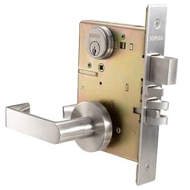 Imagem de SOPHIA Fechadura de maçaneta de porta comercial / residencial resistente grau 1 - fechadura de maçaneta com chave apenas rosa, ADA, US32D acabamento cromado acetinado para porta de entrada