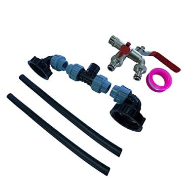Imagem de Adaptador de tanque IBC, rosca grossa, adaptador de drenagem, 1 tubo, 2 conectores curvos, conector de mangueira para água, óleo, combustível, jardim, quintal, torneira, fácil instalação, C