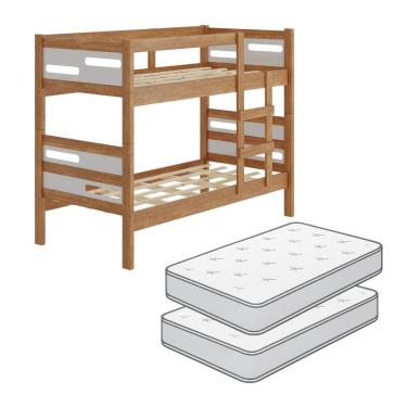 Imagem de Beliche Estrela Vira Duas Camas 100% MDF com Escada e Colchão Nature Off