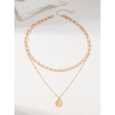 Imagem de Colar com pingente de corrente dupla elegante, design dourado elegante, perfeito para qualquer estilo