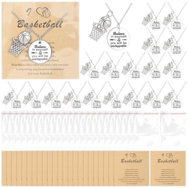 Imagem de Tondiamo 24 peças, colar de basquete, presente de equipe, pingente ajustável, com cartão inspirador, joia esportiva, presente para mulheres, treinadoras, amantes de esportes, lembrancinhas de festa de