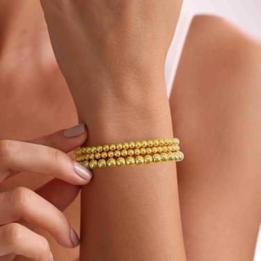 Imagem de Pulseiras de ouro femininas à prova d'água, banhado a ouro 14 K, contas com contas, contas, conjunto de joias ajustáveis para presentes, Medium, hematita, Sem Pedra Preciosa
