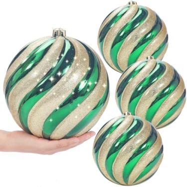 Imagem de Enfeites decorativos de bola de Natal, listras vermelhas e brancas, à prova de estilhaçamento, extra grande, 20 cm, decoração de árvore de férias, pacote com 4 (verde e dourado, 20 cm)