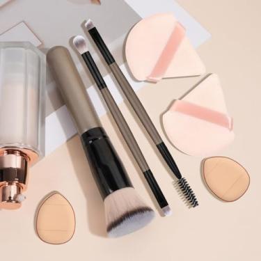 Imagem de Conjunto de 7 peças de pincéis de maquiagem e puff, esponjas de maquiagem em pó, macias e fofas para se ajustar à pele (ouro)