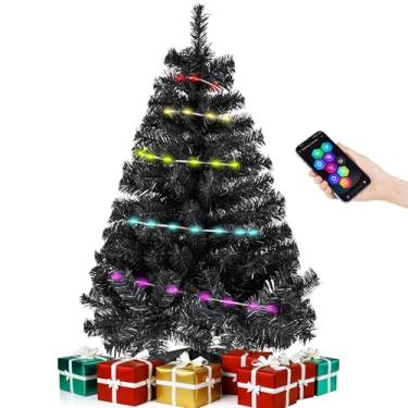 Imagem de Árvore de Natal de Halloween de 90 cm, decoração de mesa artificial de 91 cm, árvore pequena de mesa de Natal com 80 luzes inteligentes, 200 ramos, decoração de férias para casa, escritório, mesa