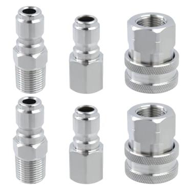 Imagem de LC LICTOP Kit de conexão rápida para lavadora de pressão, acessórios de rosca macho e fêmea G3/8, adaptador de acessórios de lavadora de pressão de aço inoxidável (1 conjunto de 6, rosca macho e fêmea