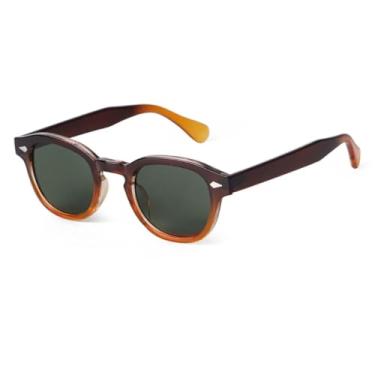 Imagem de VFDHN Óculos de sol redondos vintage femininos e masculinos, retrô, com rebite, azul, degradê, feminino, UV400 (C22, degradê chá, G15)