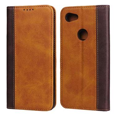 Imagem de iCoverCase Capa carteira compatível com Google Pixel 3a, capa flip de TPU macio de couro sintético premium com compartimentos para cartões (cáqui + marrom)