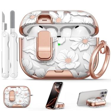 Imagem de Polislime Capa para AirPod Pro 3 2025, com trava de segurança e suporte de telefone para AirPod Pro 3 gerações, capa feminina, capas para iPod Pro 3 com chaveiro e kit de limpeza - lírio preto e