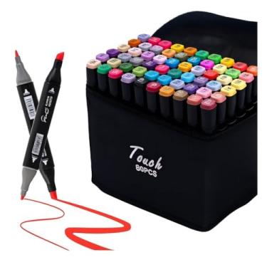 Imagem de Kit Canetinhas TOUCH Ponta Dupla Profissional Premium com Estojo – Escolha entre 48, 60 ou 80 Cores Vibrantes e Resistentes (80 CORES)