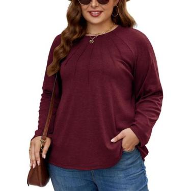Imagem de Camisas de manga comprida XAKALAKA para mulheres Plus Size Burgundy 1X