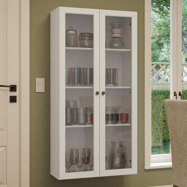 Imagem de Cristaleira Suspensa 70 Cm 2 Portas De Vidro Branco Vik Madesa