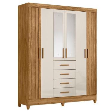 Imagem de Guarda Roupa Solteiro Aruba 6 Portas Freijó Off White Com Espelho - Moval