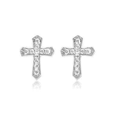 Imagem de Brincos de cruz pequena prata para mulheres e homens, preto, minúsculo, zircônia cúbica, Small type, Metal, Sem pedra preciosa