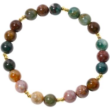 Imagem de XHUUU Pulseiras elásticas de ágata indiana de 8 mm Reiki com pedras preciosas espirituais de equilíbrio de riqueza para mulheres, joias modernas de energia positiva, unissex