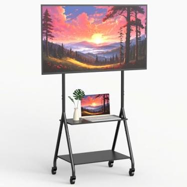 Imagem de ZHOOGE Carrinho de TV móvel com prateleira de 2 camadas para TVs de 32 a 80 polegadas até 50 kg, suporte de TV com roda silenciosa, suporte portátil de TV externo para negócios, escritório, escola
