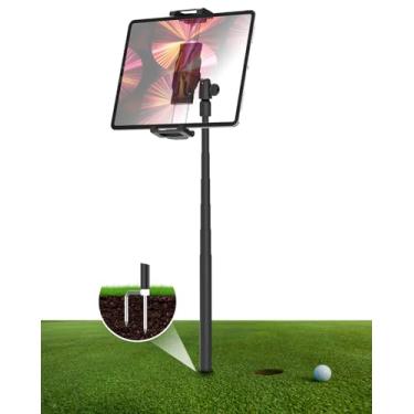 Imagem de FreeSave Suporte para tablet monopé de golfe com estacas de ponta, montagem rápida de metal dobrável de 360° para uso externo, compatível com iPad Pro/Air/Mini, Galaxy, dispositivos de 6,1 a 15,6