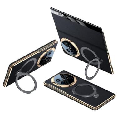 Imagem de FWYANZH Capa de couro para Huawei Mate X6, Smart Clear View Window Flip Cover Anel magnético suporte suporte proteção para câmera Slim Luxury Cowhide Shell, preto, Mate X6