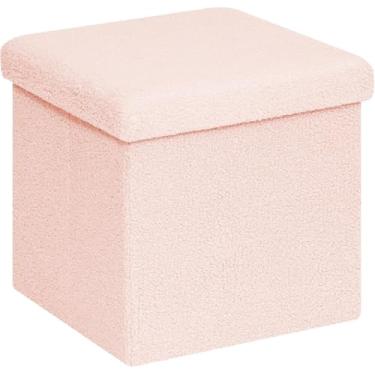 Imagem de CAIPINFUL Cubo otomano dobrável – banquinho pequeno dobrável para os pés com parte superior de sherpa, banco de armazenamento multifuncional para quarto, sala de estar e donos de animais de estimação