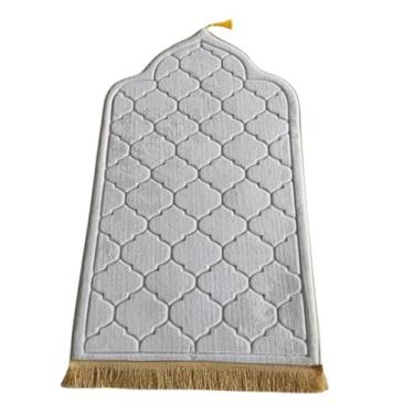 Imagem de Tapete de oração muçulmana, Mussallah, Zaawiya, sala de oração, Janamaz Sajada, tapete para homens e mulheres, presente de Ramadã, presente Eid. 65 x 110 cm (branco)