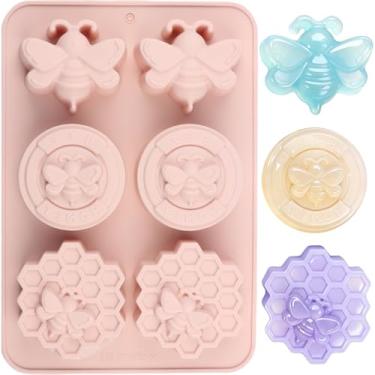 Imagem de EPYHREHM 6 moldes de silicone de abelha para chocolate em forma de favo de mel para cubos de gelo e doces de chocolate