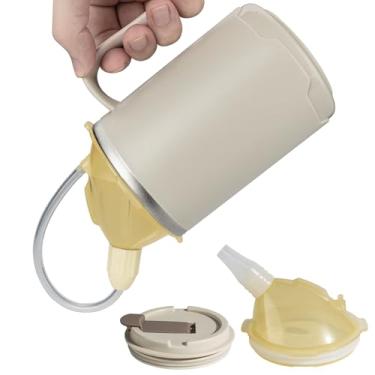 Imagem de VOPHIA Copo com bico adulto, copo à prova de derramamento de 382 g com canudo para idosos, copo de aço inoxidável 3 em 1 com tampas, copos de alimentação sem derramamento para pacientes com