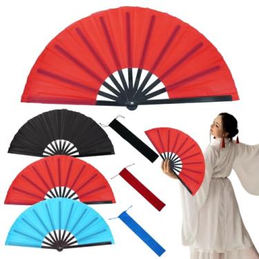 Imagem de YOSMAKIY 3 peças de ventiladores para dança de linha, botas no chão, ventiladores de mão dobráveis disponíveis em três cores diferentes (bolsa para ventiladores)