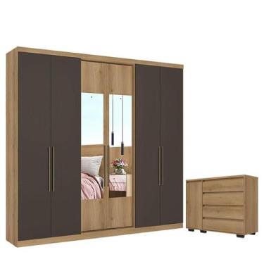 Imagem de Guarda Roupa Casal Passione Ultra Glass 6 Portas Capuccino Cacau e Côm