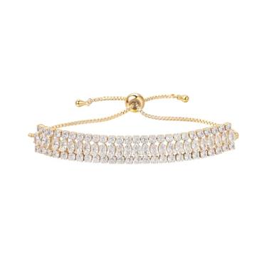 Imagem de Ymeiselle Pulseira feminina banhada a ouro 18K com pedras de zircônia cintilantes, tamanho ajustável, presente elegante para casamento, festa, mãe, esposa, namorada, aniversário, Natal, dia dos