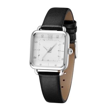 Imagem de SURVAN WatchDesigner Relógios quadrados femininos movimento japonês, moda feminina, relógio de pulso de quartzo, mostrador quadrado, branco, contas, unhas, pulseira de couro, relógio minimalista