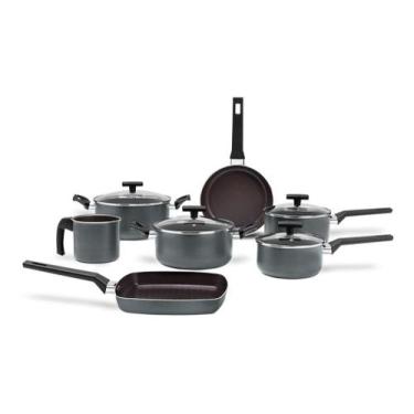 Imagem de Jogo de Panelas Brinox Antiaderente Ceramic Life 7 Peças Preserve Cinz