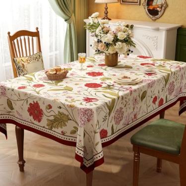 Imagem de Toalha de mesa floral vintage para mesas retangulares estilo francês toalha de mesa rústica, estampa de flores, resistente ao desgaste, vinil impermeável, capa de mesa de PVC para cozinha, acampamento