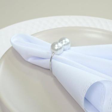 Imagem de Kit 50 Anéis para Guardanapo em Metal com Pérolas Acrílicas, 4x3cm, Decorativo para Mesa Posta, Jantares e Eventos (Argola Prata)