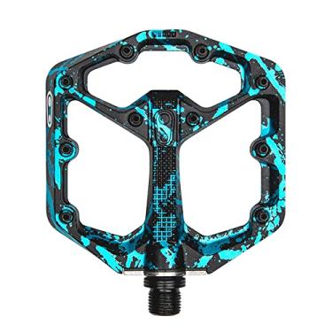 Imagem de Crankbrothers Stamp 7 pedais pequenos de mountain bike – Coleção Blue Splatter – Plataforma côncava MTB Enduro DH BMX – Par de pedais planos para mountain bike (pinos ajustáveis incluídos)